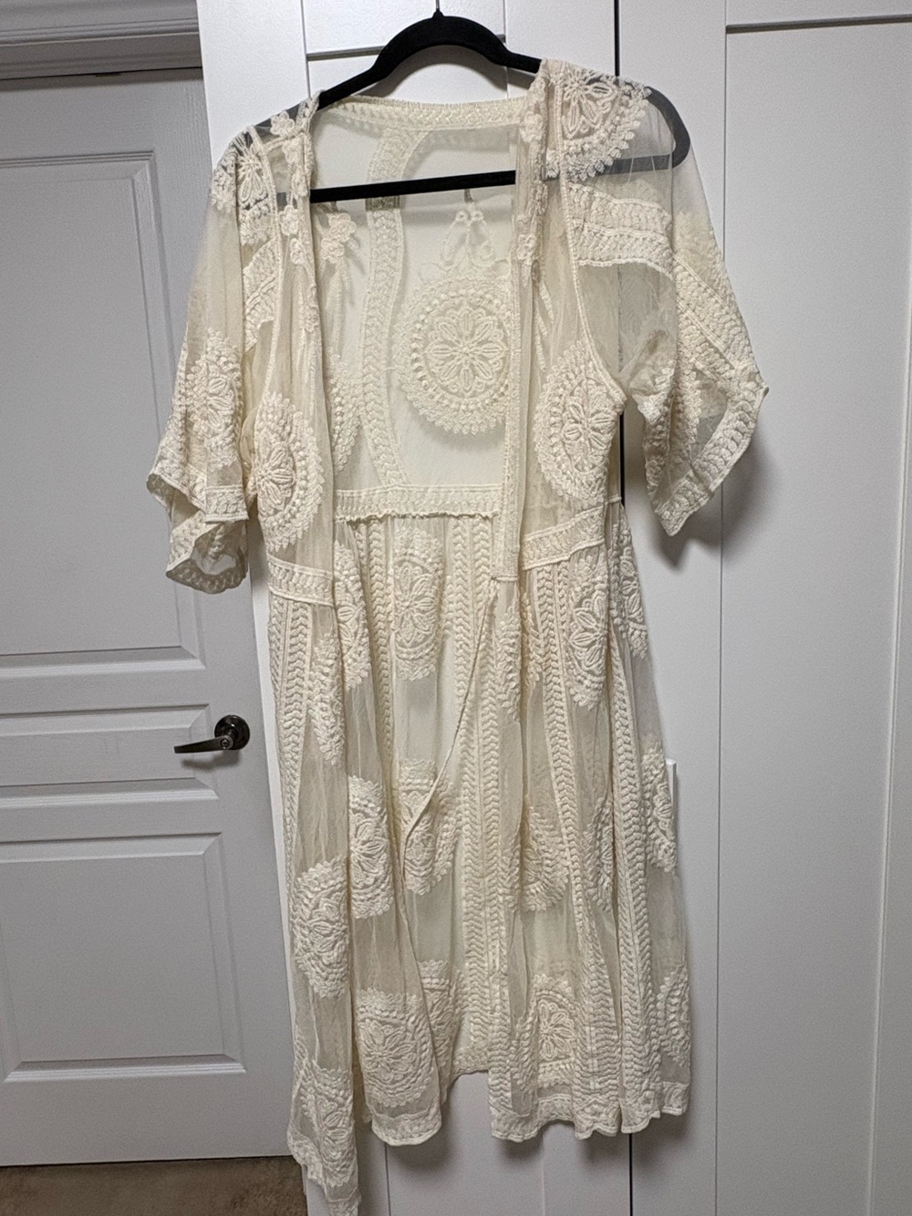 Cream Embroidered Sheer Duster